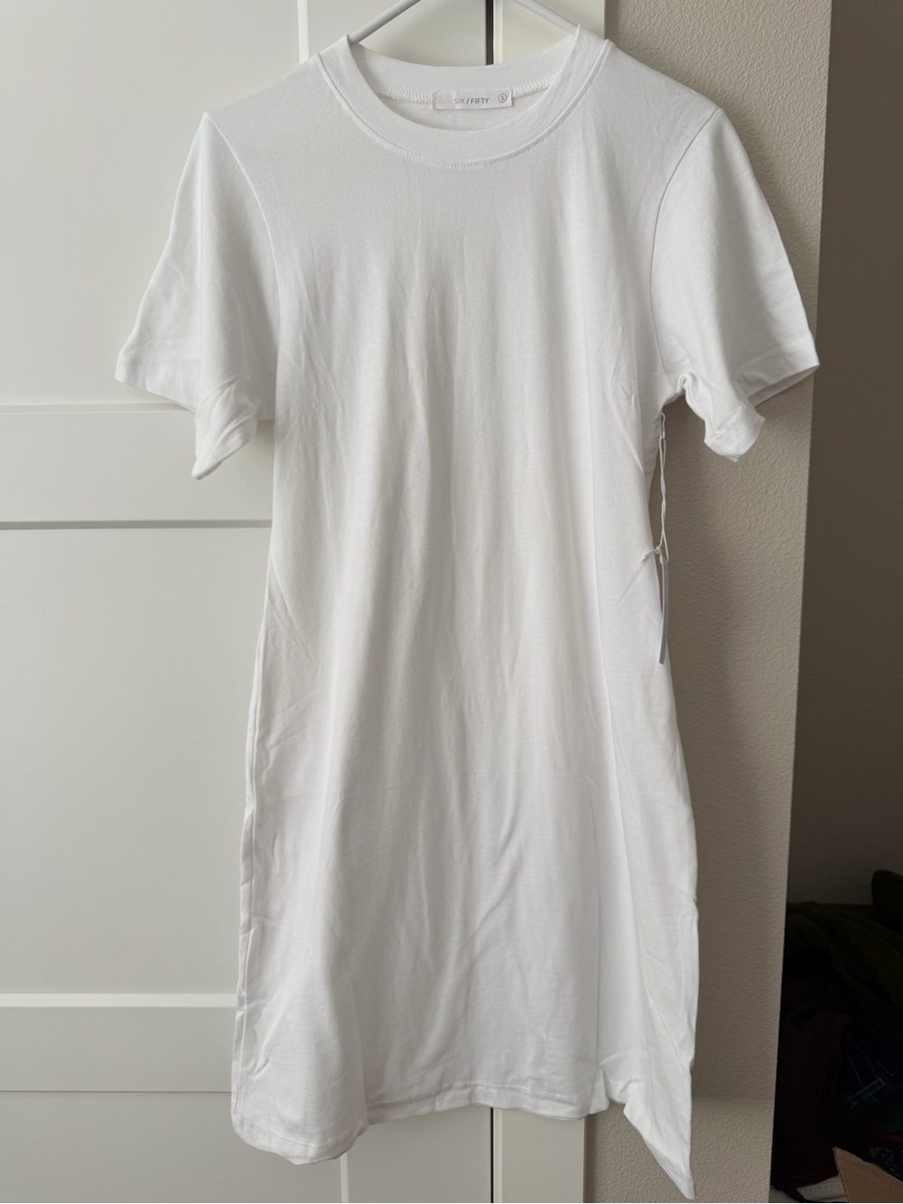 SIX / FIFTY women’s  White Crewneck T-shirt dress NWT Size small 100% cotton